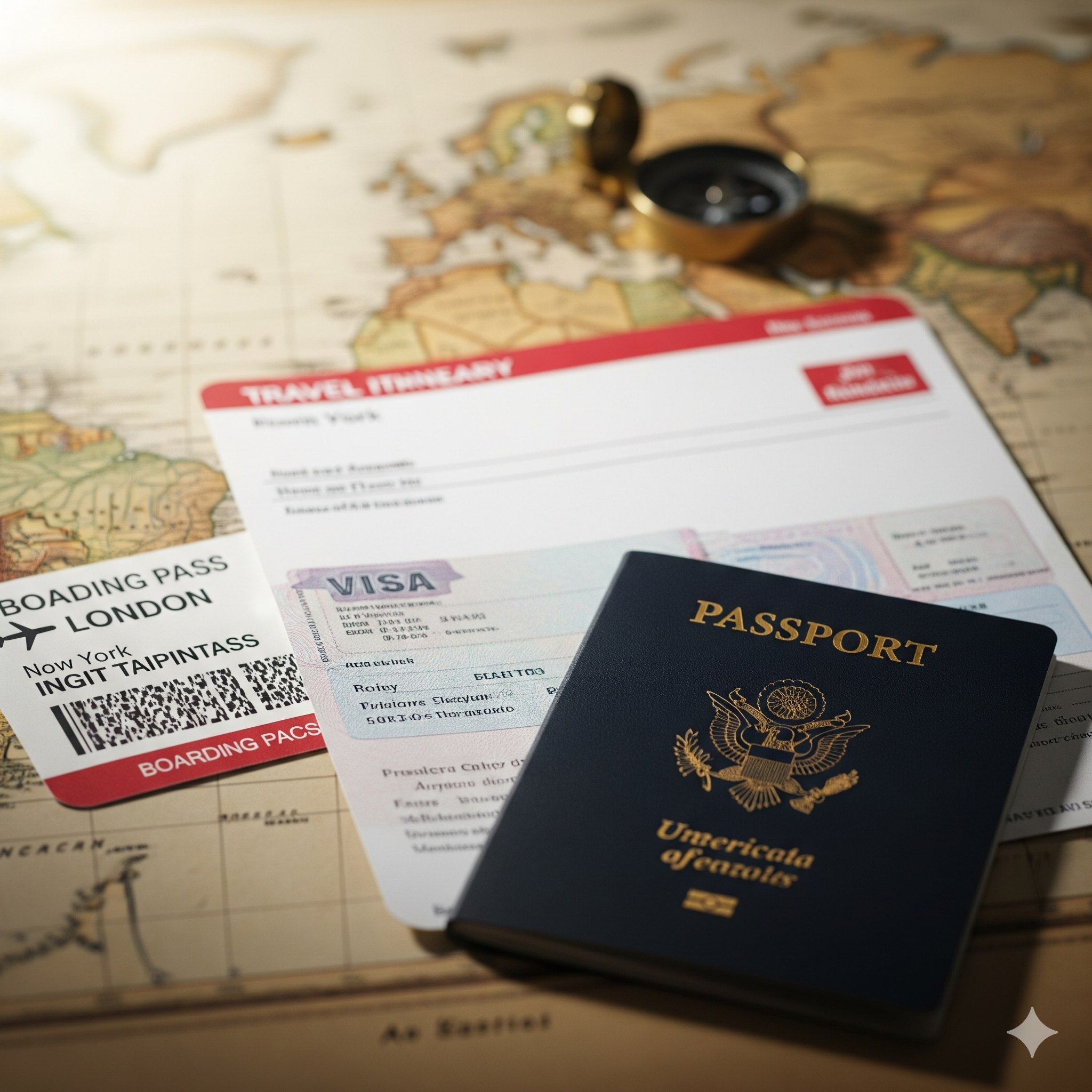 US Passport and travel documents on a map