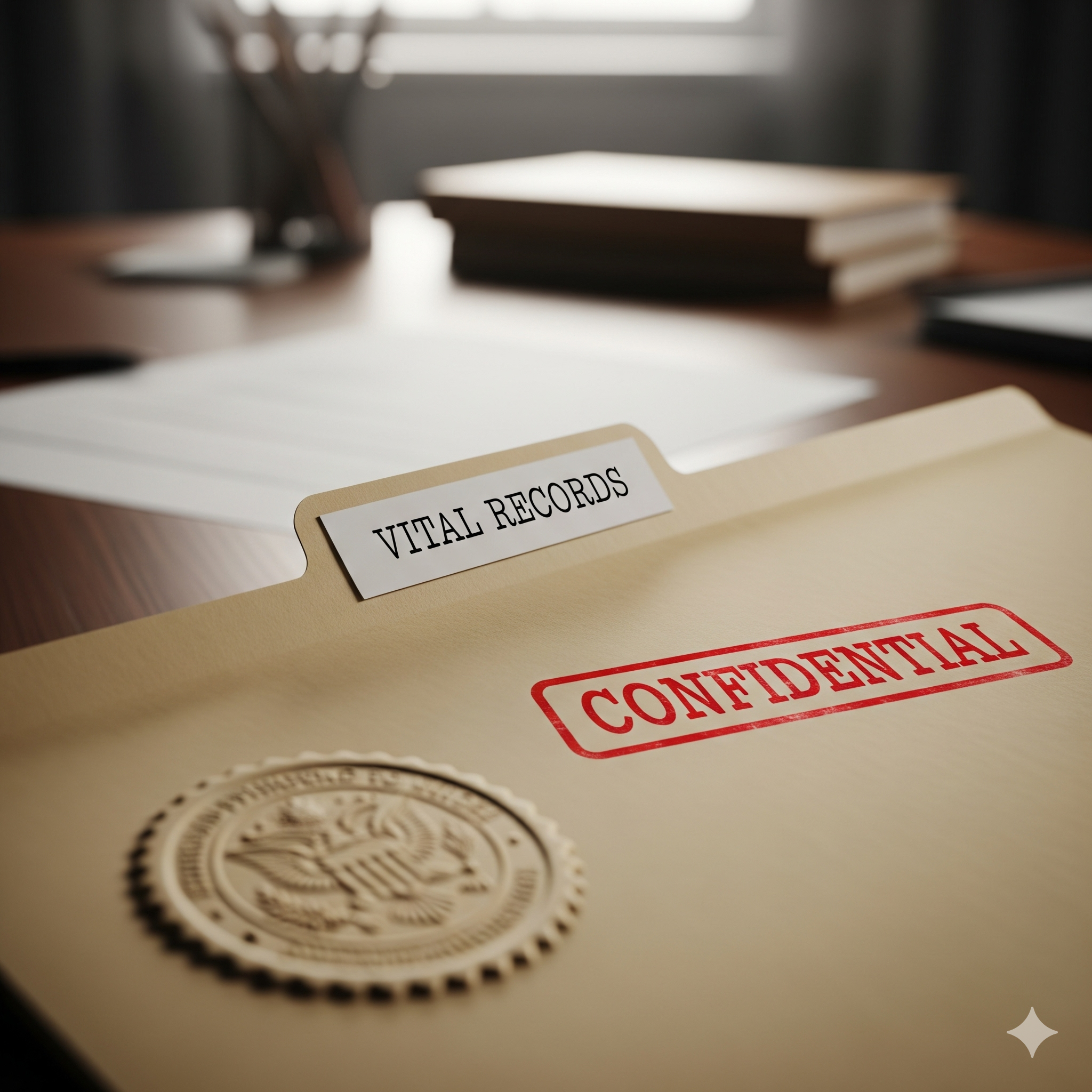 Confidential vital records folder with seal